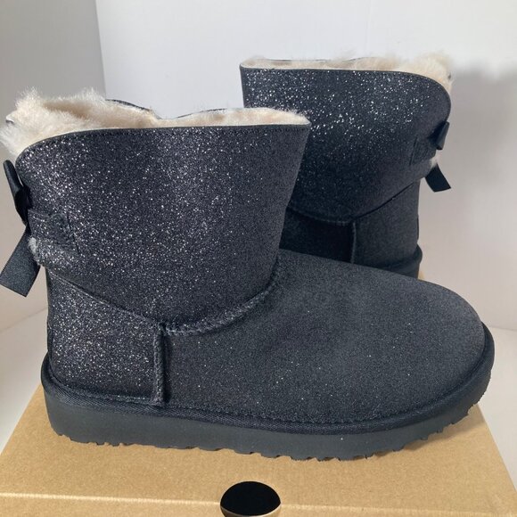 Womens Ugg Mini Bailey Bow Sparkle Boots 1100053 Black - Main Image